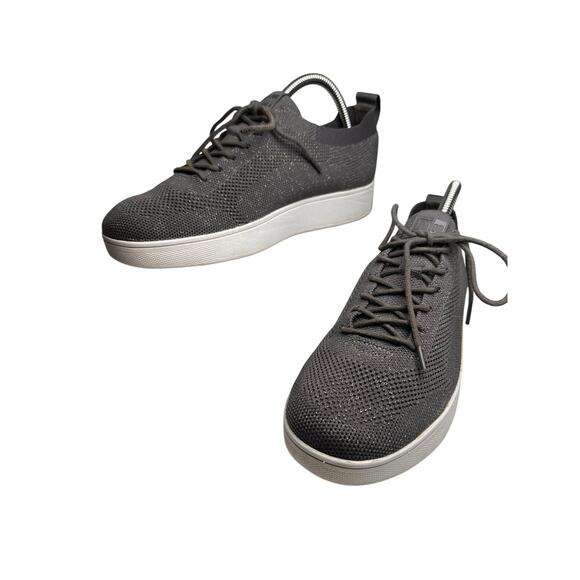 FitFlop Women 7.5 Rally Knit Trainer Sneakers Metallic‎ Gray Shimmer Activewear - Picture 10 of 16